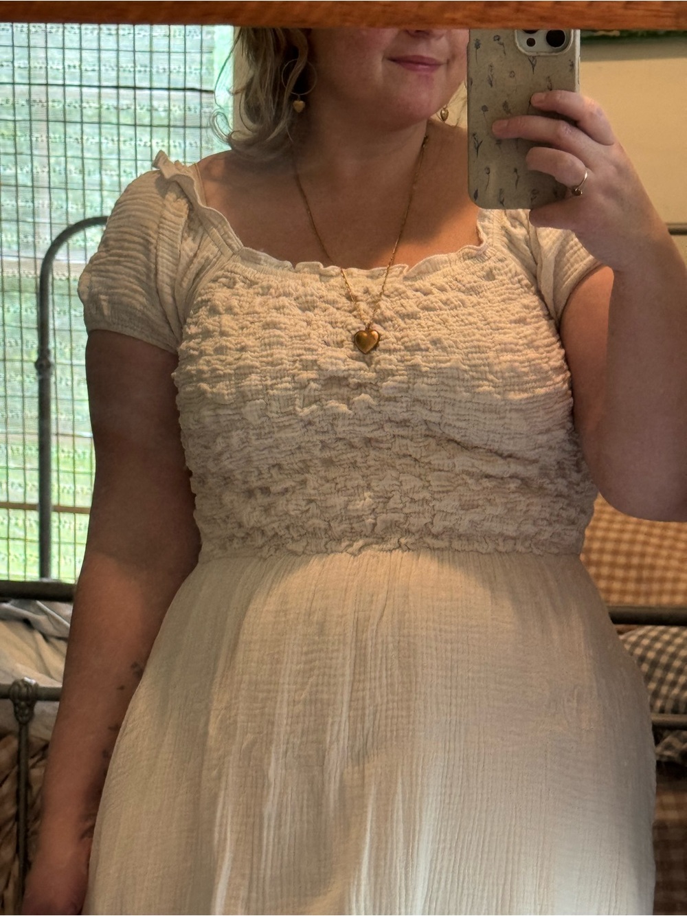 Smocked Ivory Short-Sleeve Maxi Dress - Women